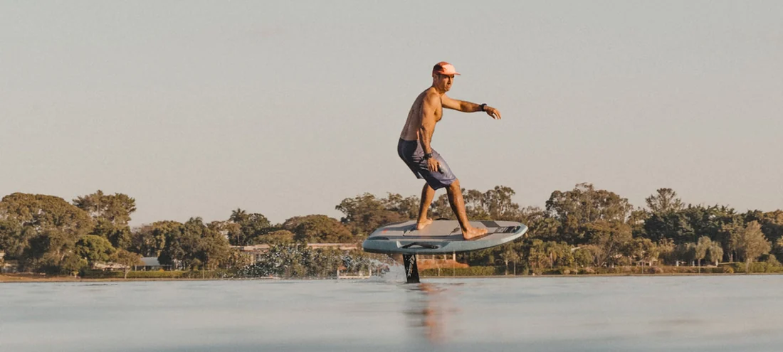 Rider foiling above the water on a Waydoo Flyer EVO eFoil