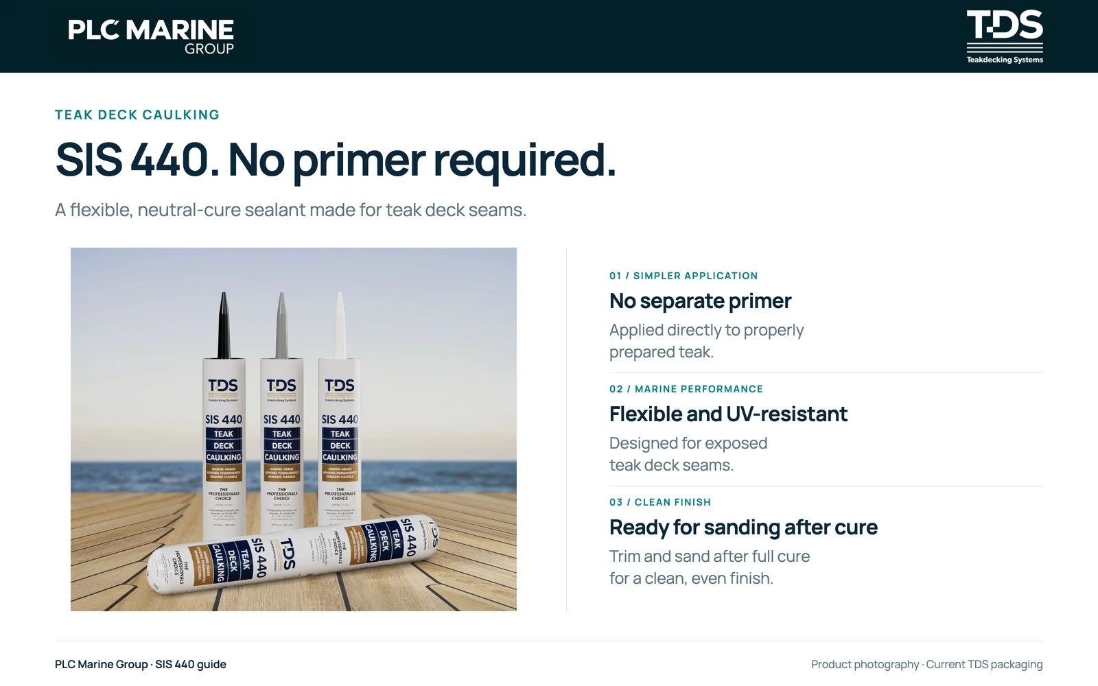 SIS 440 teak deck caulking with primer-free application, flexibility, UV resistance and a sandable finish after full cure